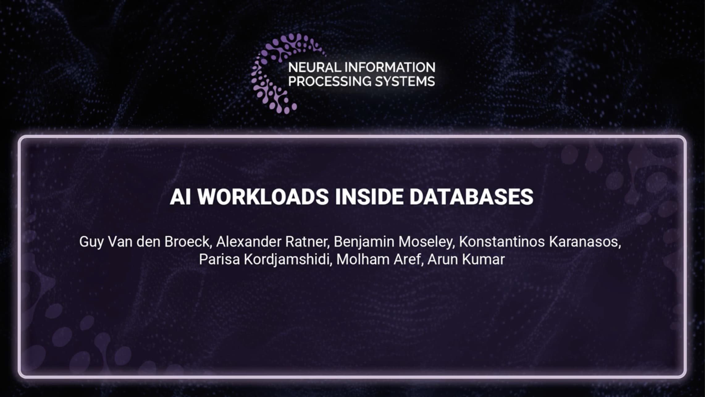 AI workloads inside databases, NeurIPS 2021 image