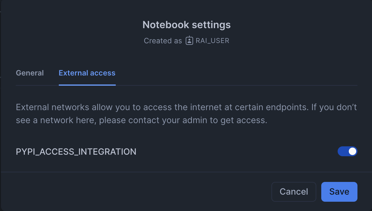 pypi integration modal